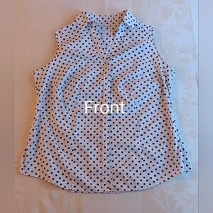 Charter Club women tailored fit white/irregular black dots sleeveless blouse 16W